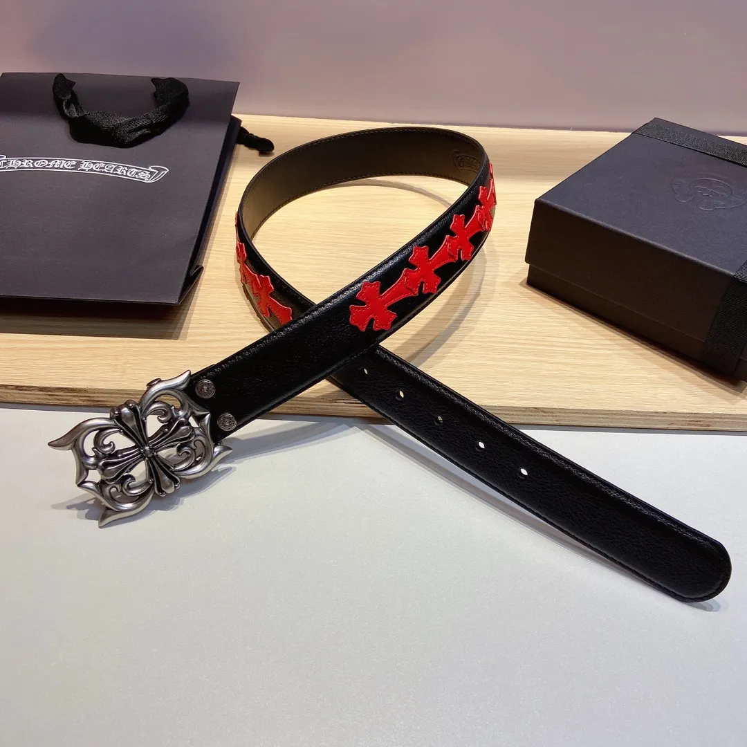 𝐂𝐡𝐫𝐨𝐦𝐞𝐇𝐞𝐚𝐫𝐭𝐬 Crow Heart double-sided tree plaster leather stitched cross belt (detachable version), high-quality hardware, with 2 logo buckles on the belt, very cool.